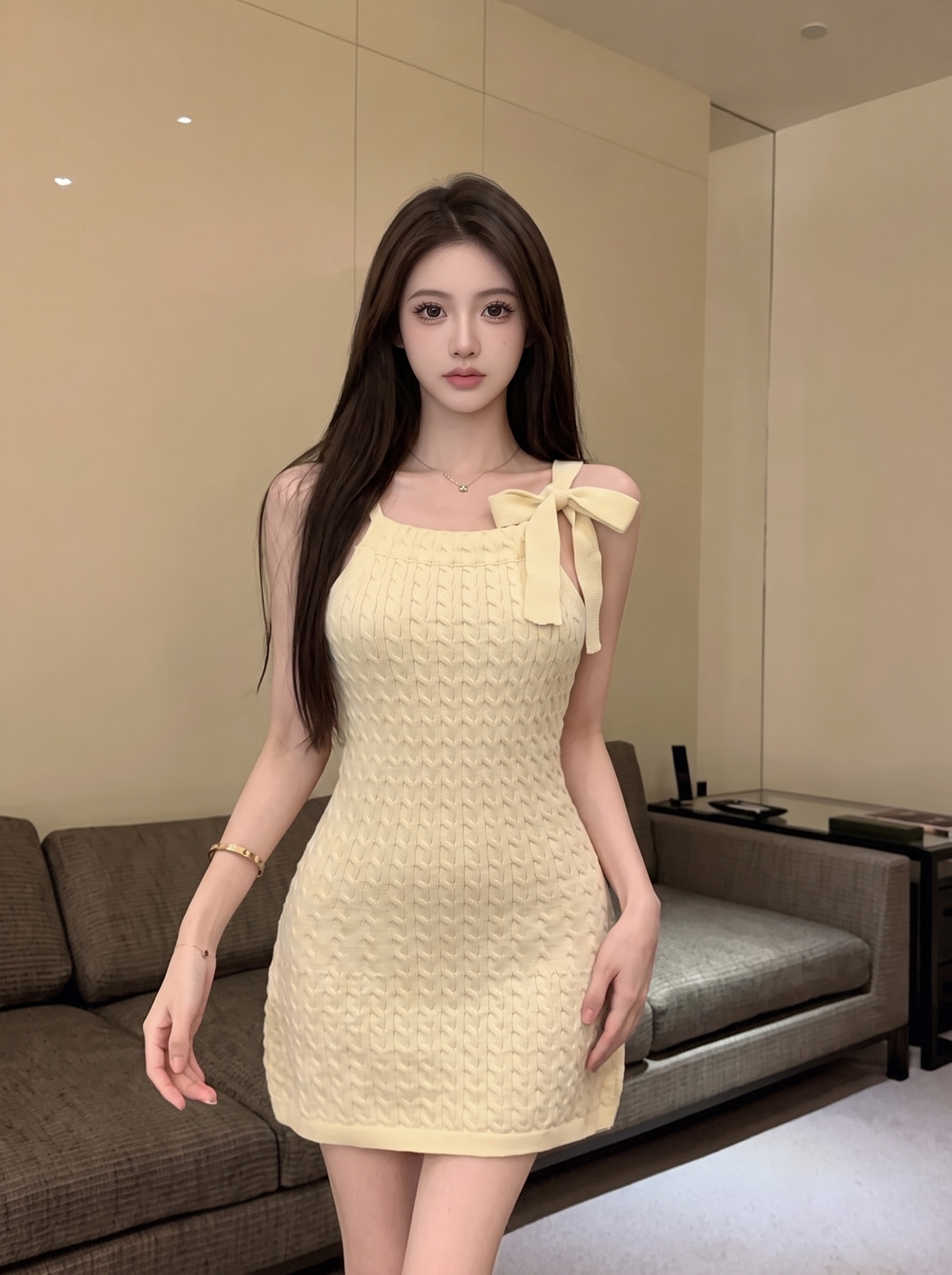Women’s Sleeveless Cable Knit A-Line Dress Summer Slim Waist Short