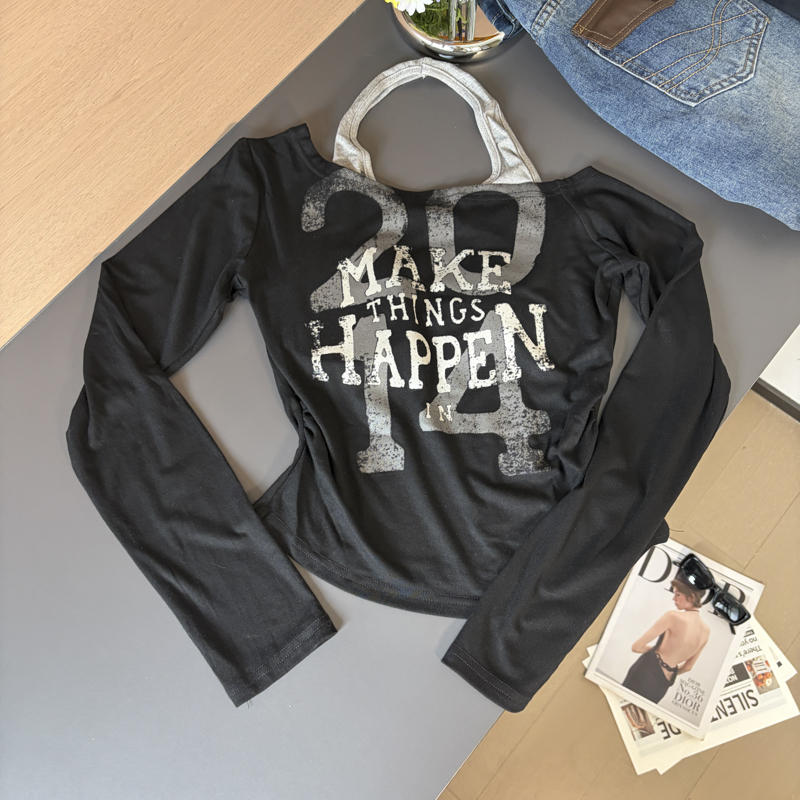 Women's Printed Halter Neck Long Sleeve Top with Built-in Bra Pads 2026 Fall - Style af60af - Image 4