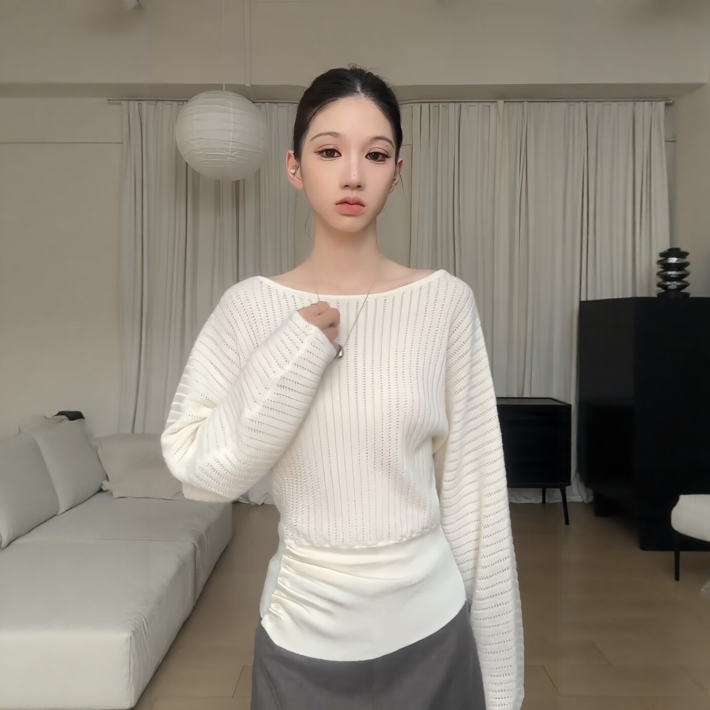 Off-Shoulder Knit Sweater for Women French Style Long Sleeve Top - Image 5