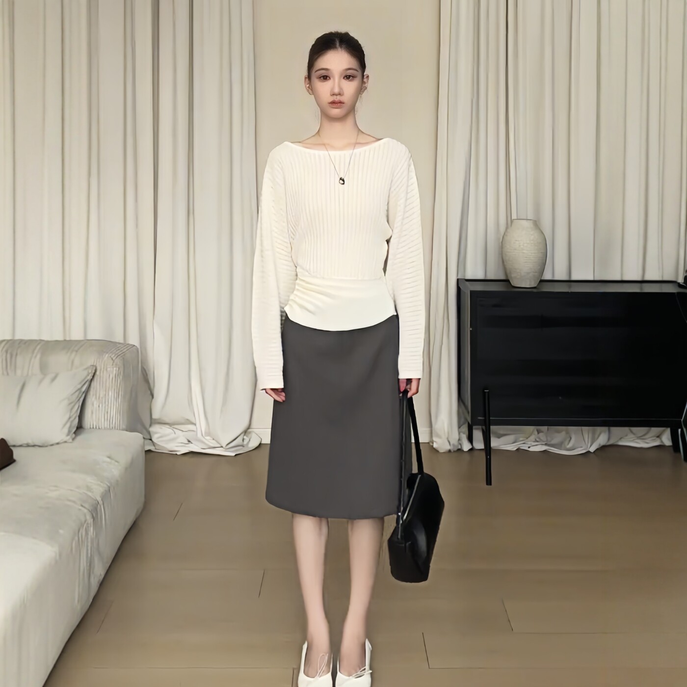Off-Shoulder Knit Sweater for Women French Style Long Sleeve Top - Image 4